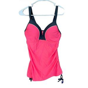 FREE COUNTRY UNDERWIRE TANKINI SWIM TOP SIZE Small pink/gray Lined Cinch￼ Sides